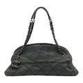 Chanel Mademoiselle Quilted Bowling Bag Chain Shoulder Sparkle Leather Black