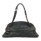 Chanel Mademoiselle Quilted Bowling Bag Chain Shoulder Sparkle Leather Black