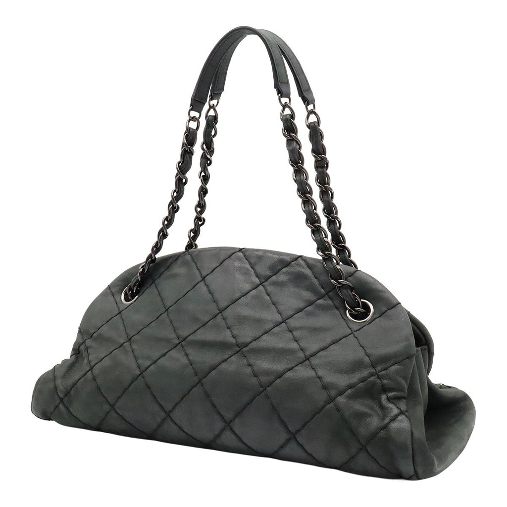 Chanel Mademoiselle Quilted Bowling Bag Chain Shoulder Sparkle Leather Black — view 2