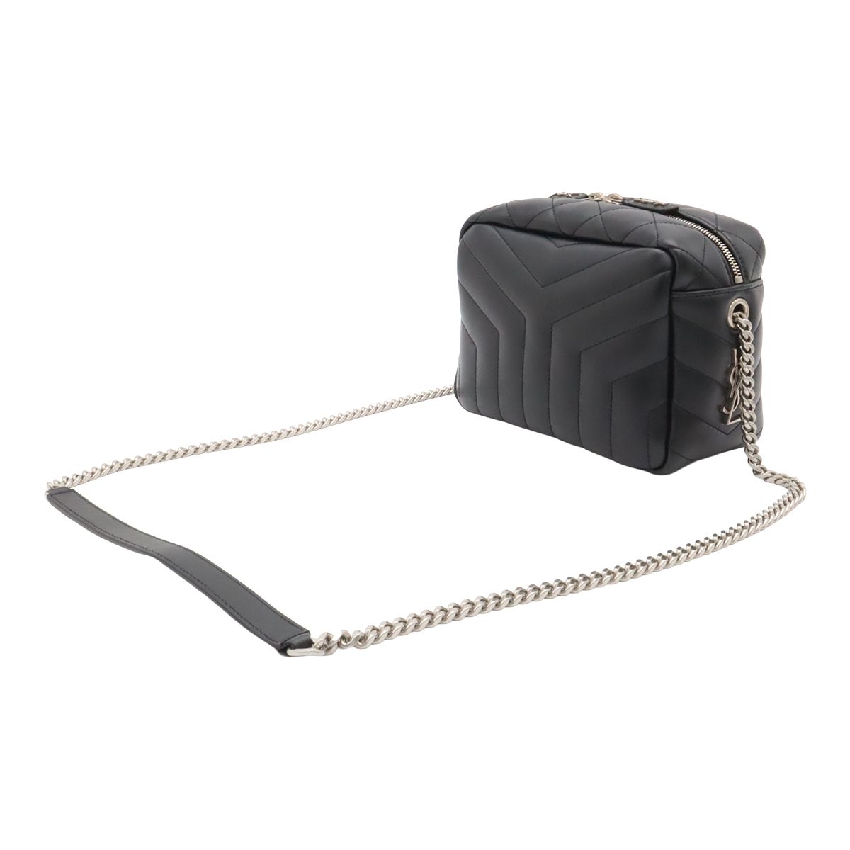 Saint Laurent Paris YSL Monogram Loulou Chain Shoulder Bag Quilted Leather Black — view 2