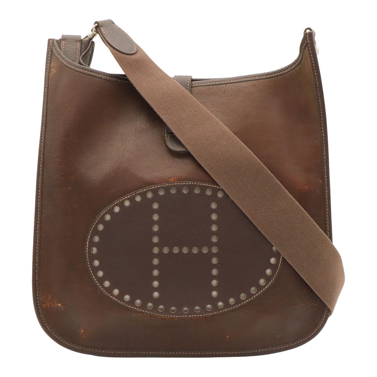Hermes Evelyne I 1 GM Shoulder Bag Amazonia Leather Dark Brown Silver