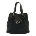 Chanel CC Logo Drawstring Tote Bag Shoulder Canvas Leather Black Silver
