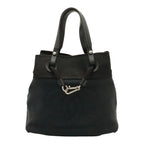 Chanel CC Logo Drawstring Tote Bag Shoulder Canvas Leather Black Silver