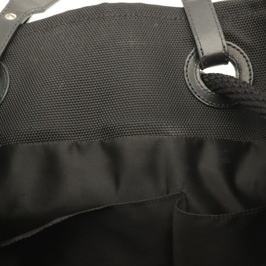 Chanel CC Logo Drawstring Tote Bag Shoulder Canvas Leather Black Silver — view 7