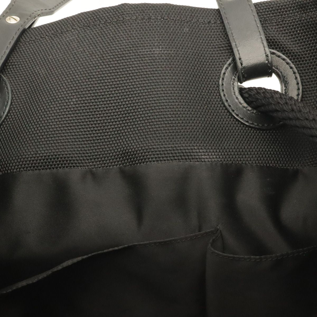 Chanel CC Logo Drawstring Tote Bag Shoulder Canvas Leather Black Silver — view 7