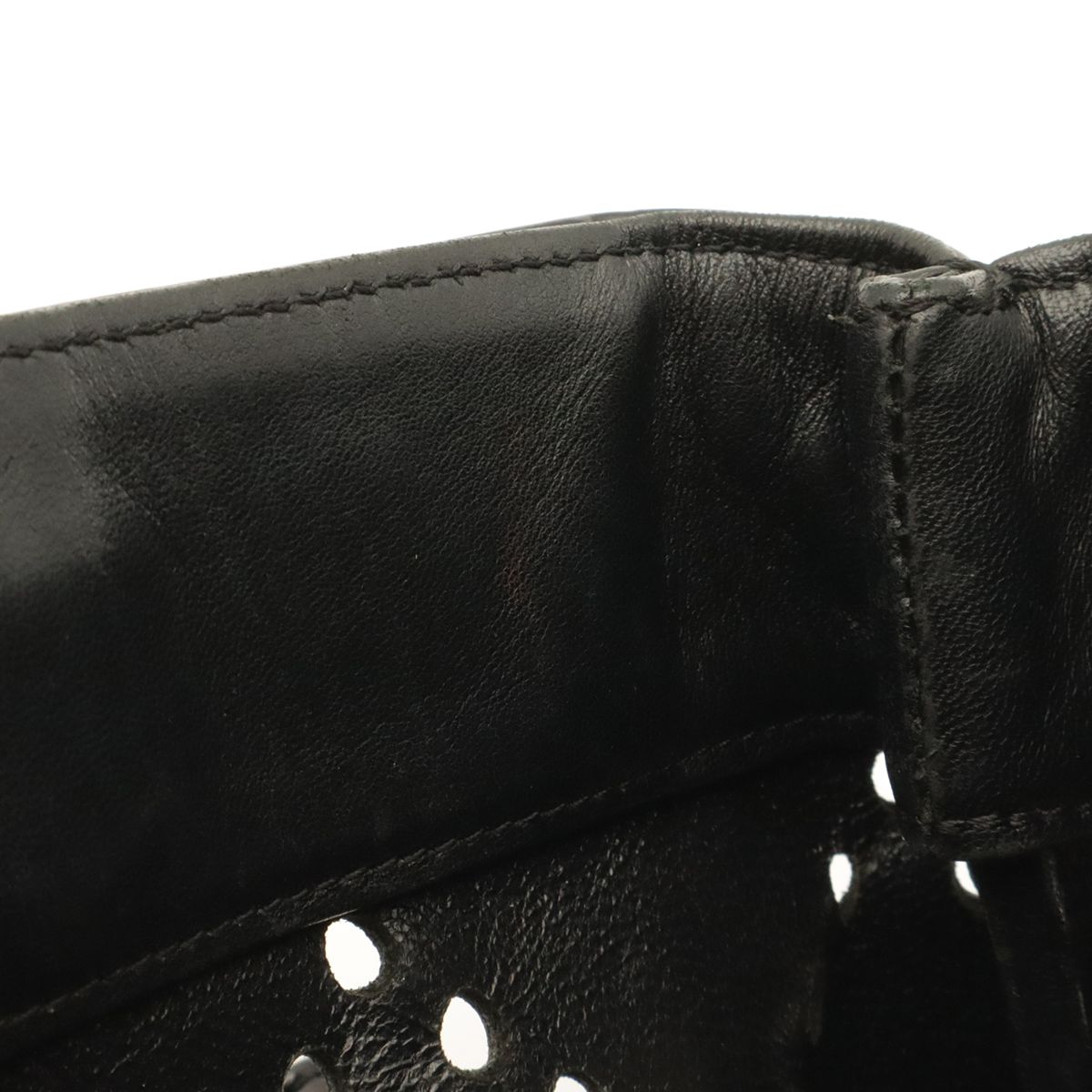 Chanel CC Logo Perforated Chain Tote Shoulder Bag Patent Leather Black Gold — view 8