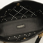 Chanel CC Logo Perforated Chain Tote Shoulder Bag Patent Leather Black Gold — view 7