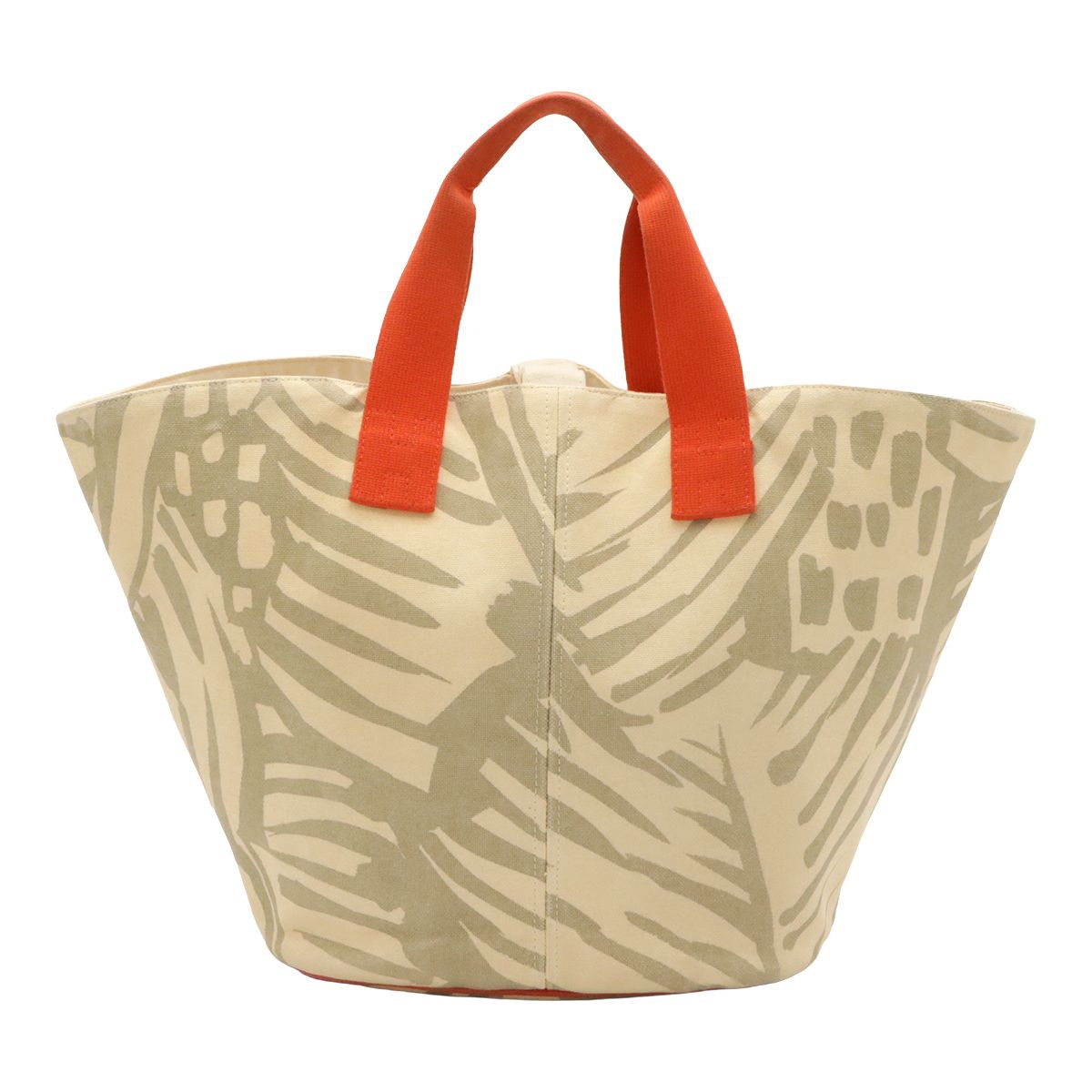 Hermes Pannied Plage Tote Large Handbag Canvas Ivory Gray Orange
