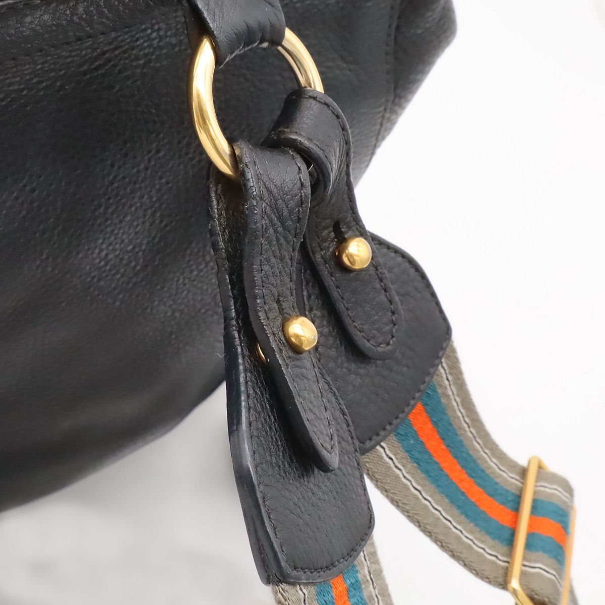 Prada Backpack Striped Shoulder Leather Nero Black Gold Domestic Boutique — view 5