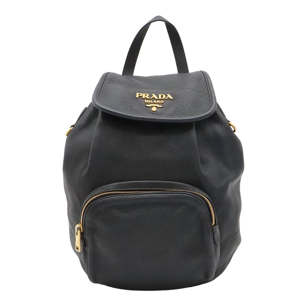 Prada Backpack Striped Shoulder Leather Nero Black Gold Domestic Boutique