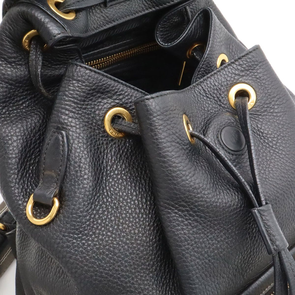 Prada Backpack Striped Shoulder Leather Nero Black Gold Domestic Boutique — view 7