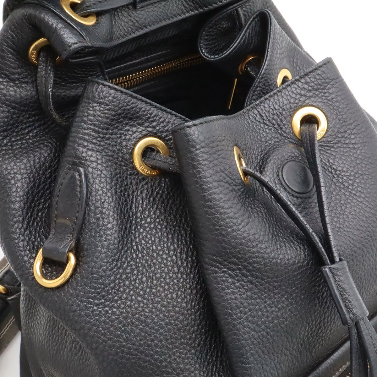 Prada Backpack Striped Shoulder Leather Nero Black Gold Domestic Boutique — view 7