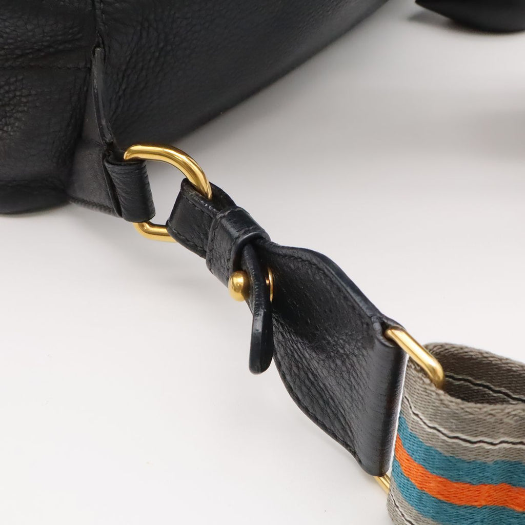 Prada Backpack Striped Shoulder Leather Nero Black Gold Domestic Boutique — view 6