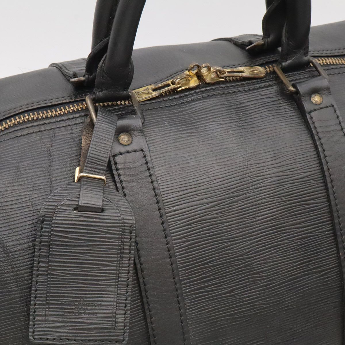Louis Vuitton Epi Keepall 55 Boston Bag Purse Leather Noir Black — view 5