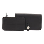 Hermes Dogon Duo GM Wallet Bifold Togo Leather Black Silver Coin