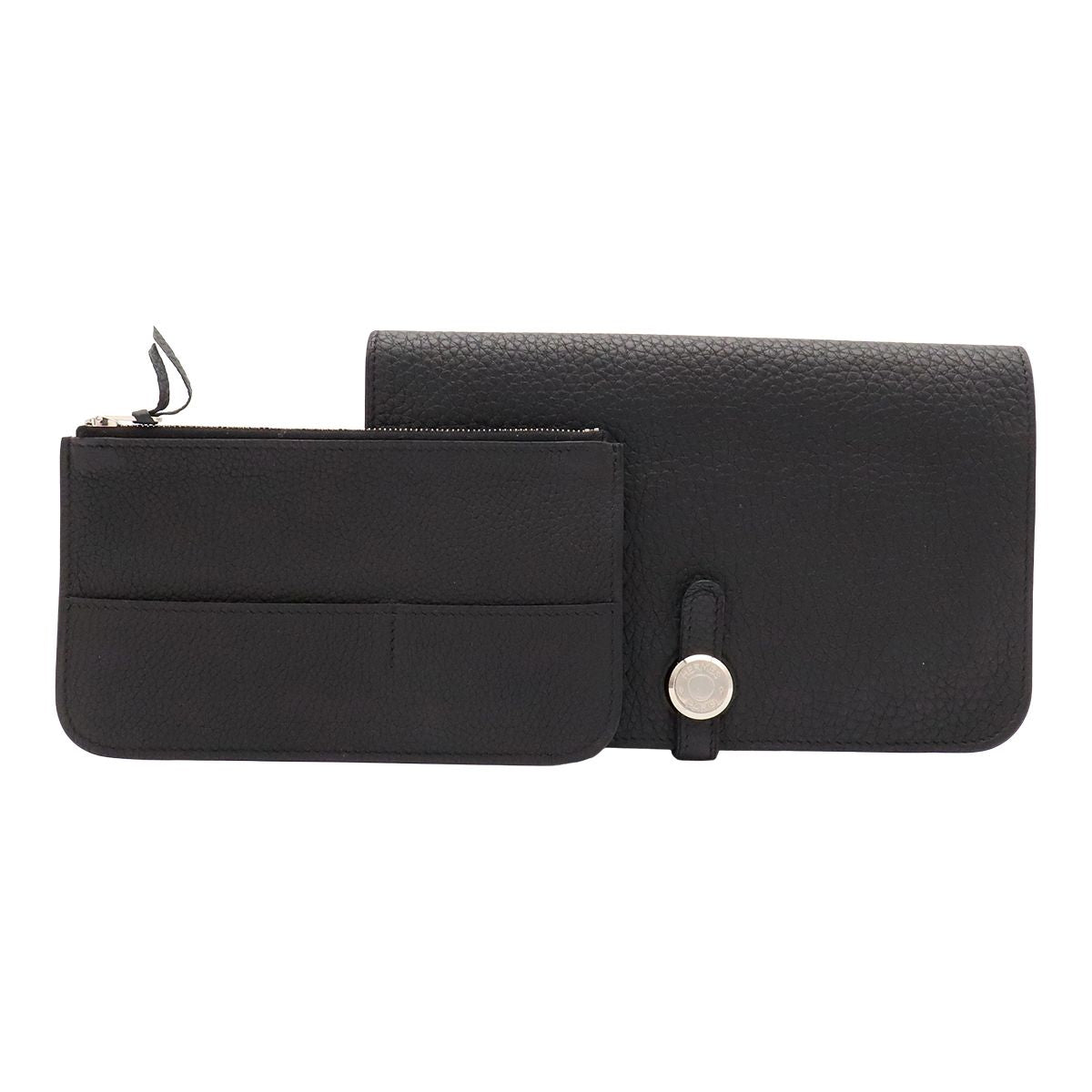 Hermes Dogon Duo GM Wallet Bifold Togo Leather Black Silver Coin