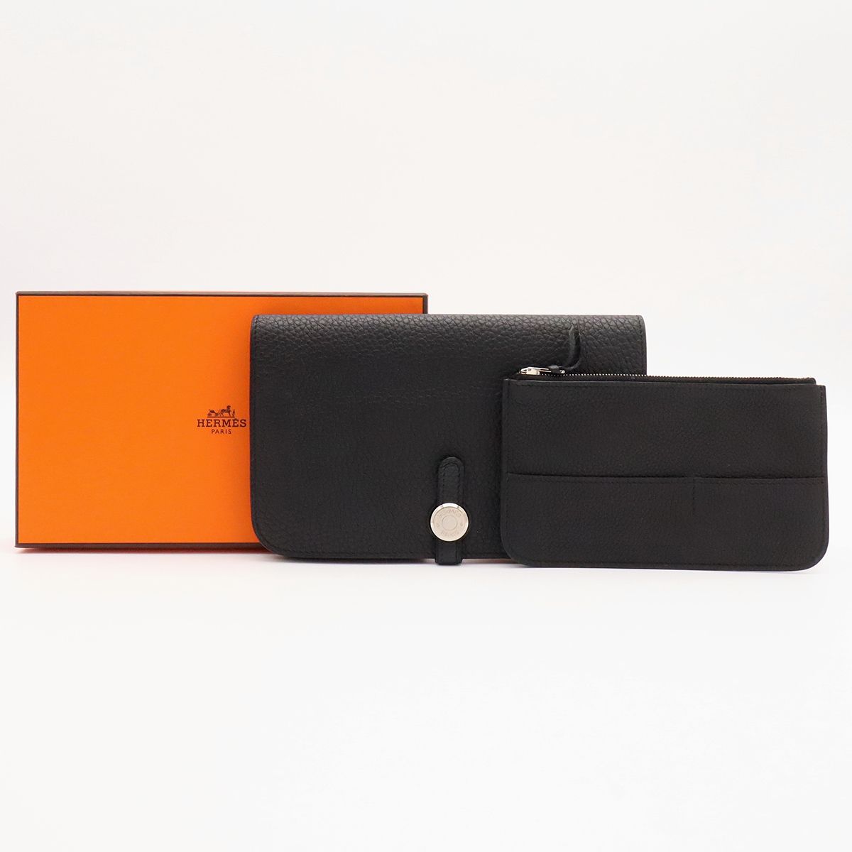 Hermes Dogon Duo GM Wallet Bifold Togo Leather Black Silver Coin — view 8