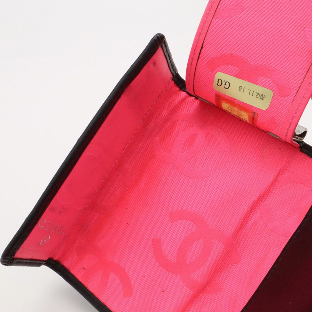 Chanel Cambon Line Key Case Calfskin Patent Black Pink Key Holder — view 7