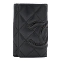 Chanel Cambon Line Key Case Calfskin Patent Black Pink Key Holder