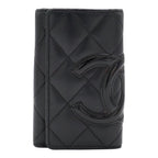 Chanel Cambon Line Key Case Calfskin Patent Black Pink Key Holder