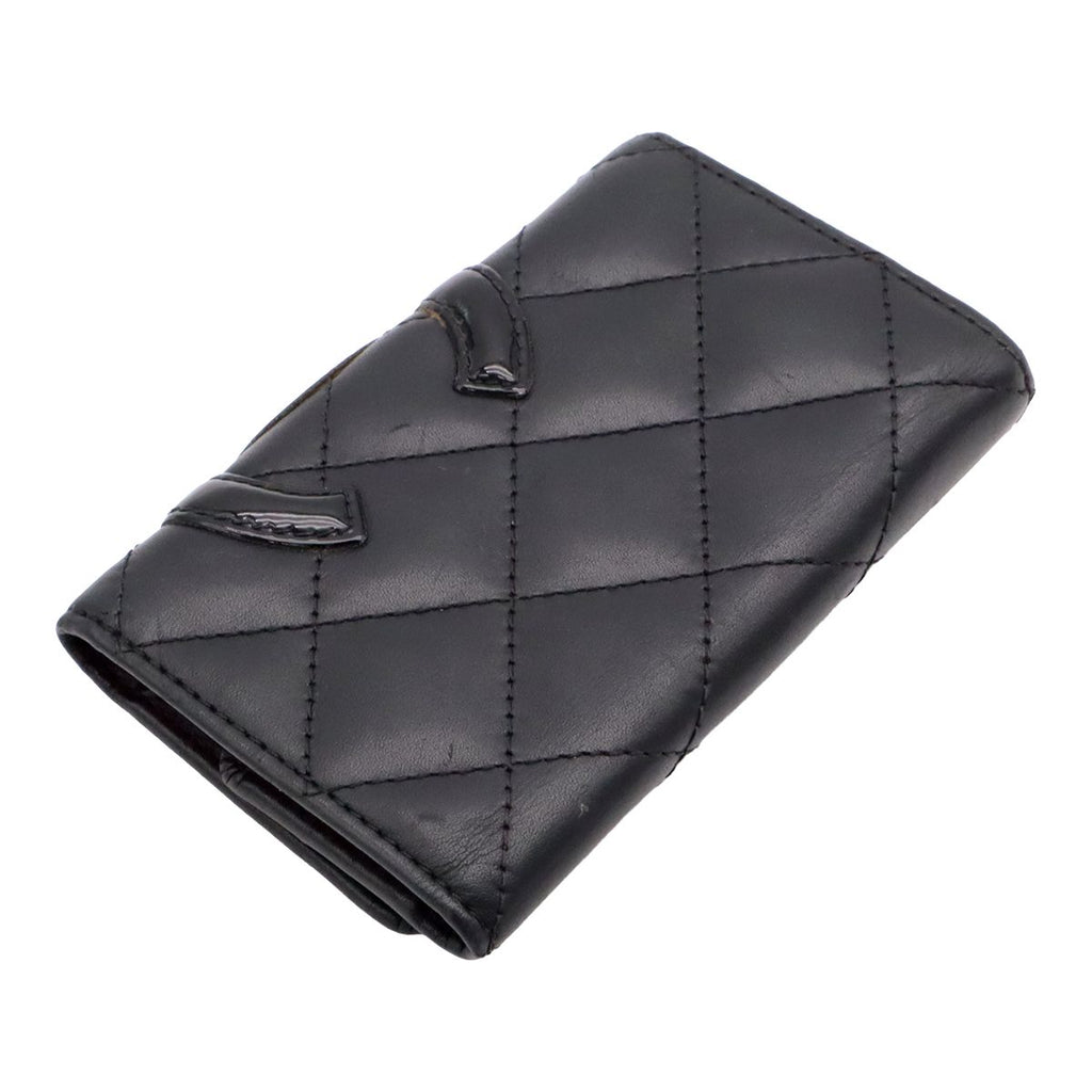 Chanel Cambon Line Key Case Calfskin Patent Black Pink Key Holder — view 2