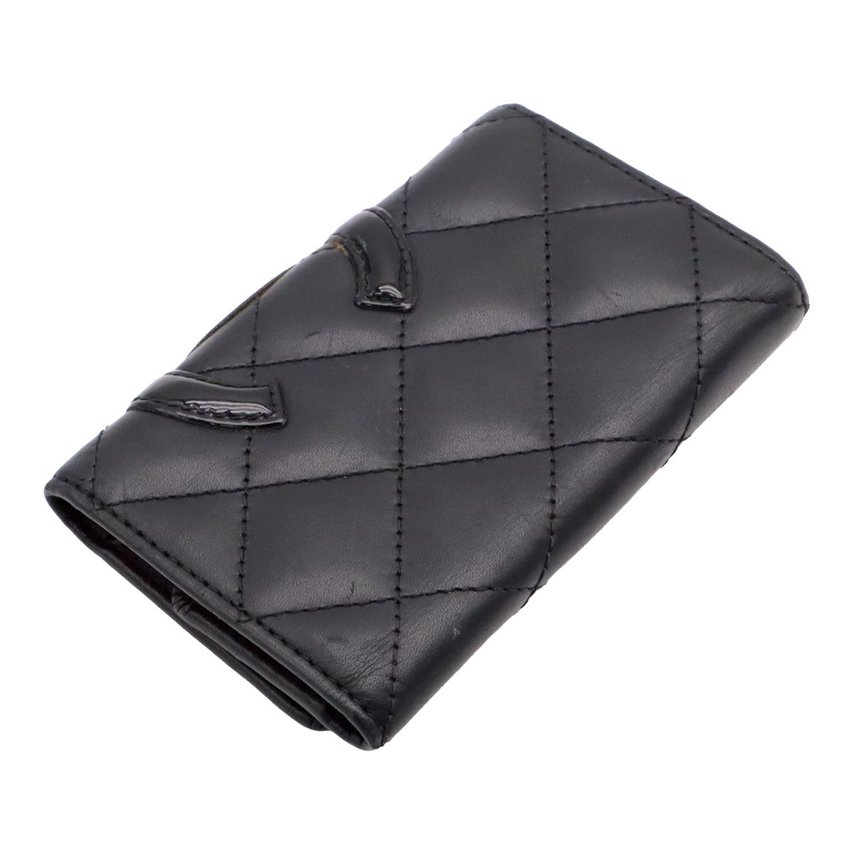 Chanel Cambon Line Key Case Calfskin Patent Black Pink Key Holder — view 2