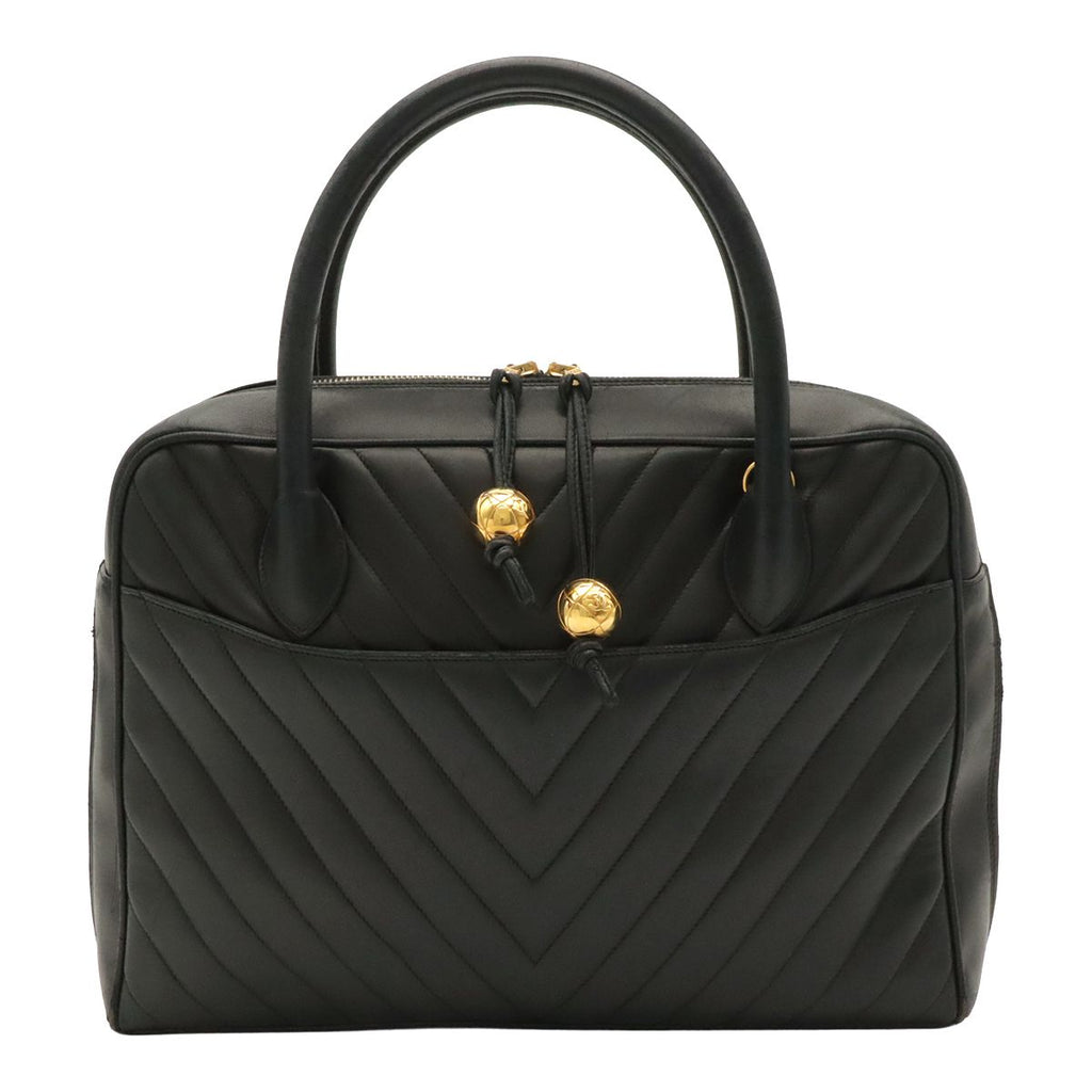 Chanel V-stitch Coco Ball Tote Bag Leather Black Gold
