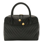 Chanel V-stitch Coco Ball Tote Bag Leather Black Gold