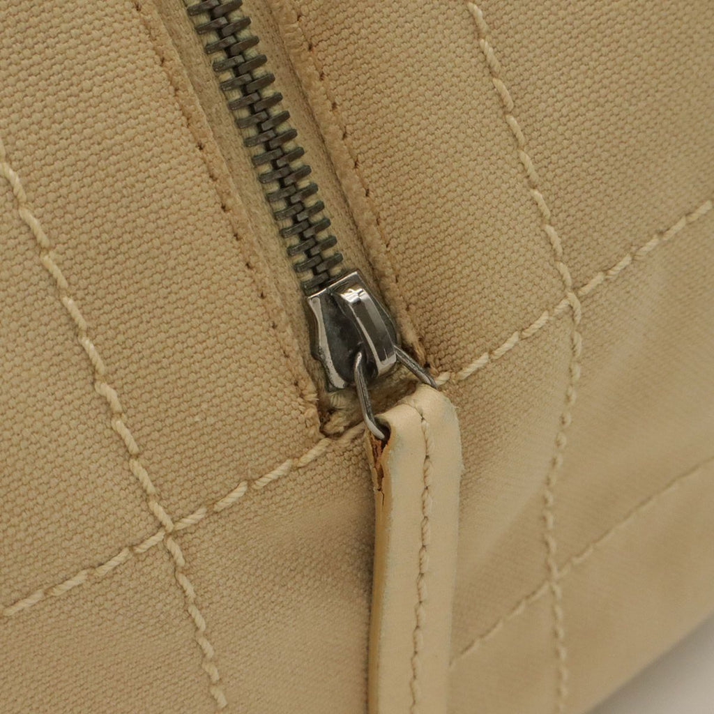 Chanel Choco Bar Wild Stitch CC Logo Mini Boston Bag Canvas Leather Beige Silver — view 6