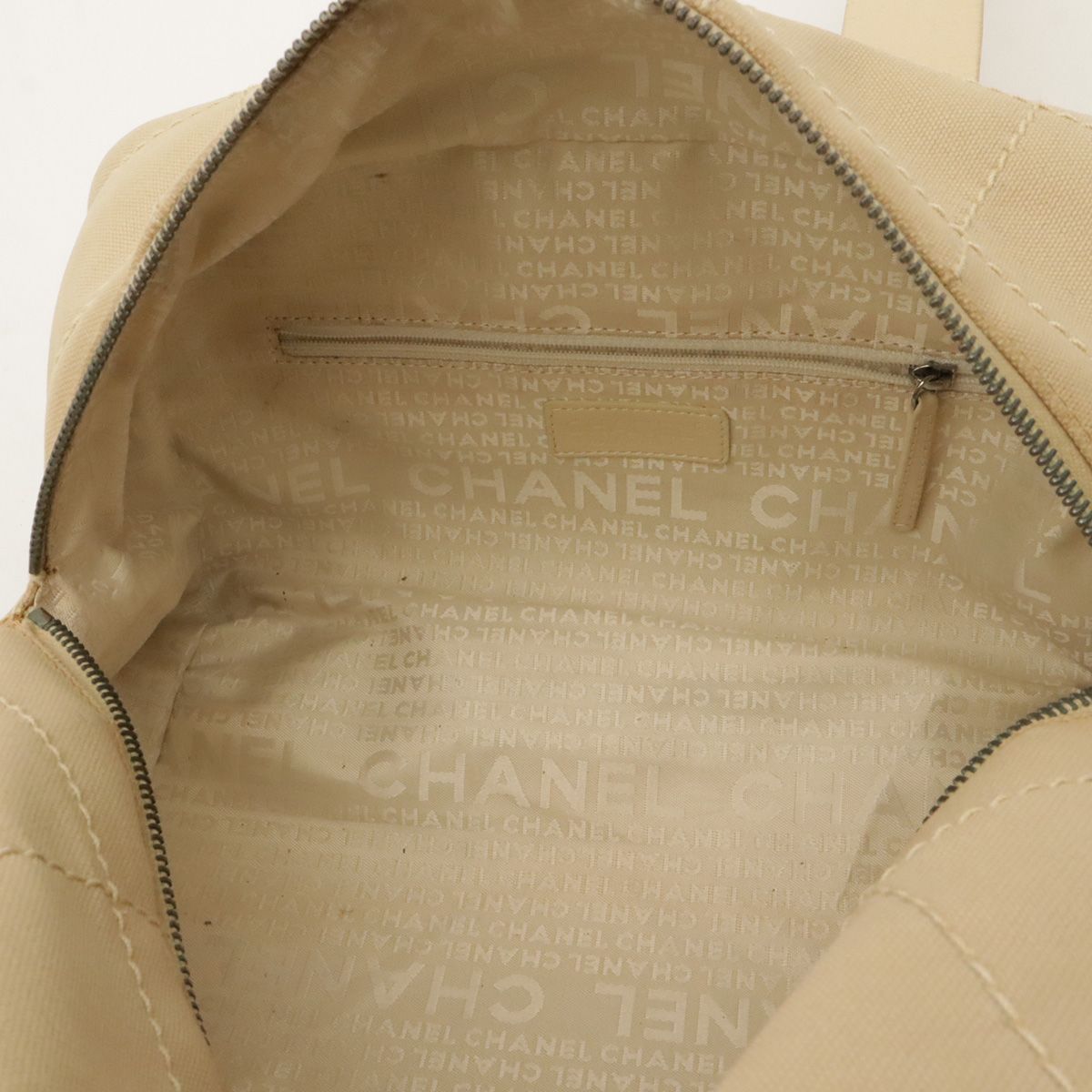 Chanel Choco Bar Wild Stitch CC Logo Mini Boston Bag Canvas Leather Beige Silver — view 8