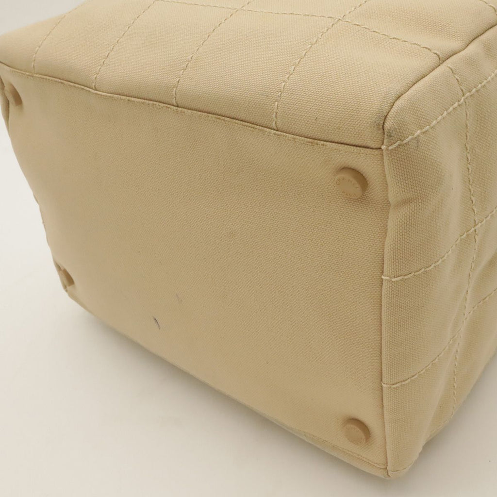 Chanel Choco Bar Wild Stitch CC Logo Mini Boston Bag Canvas Leather Beige Silver — view 3