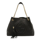 Gucci Soho Interlocking G Logo Chain Shoulder Bag Tote Tassel Charm Leather