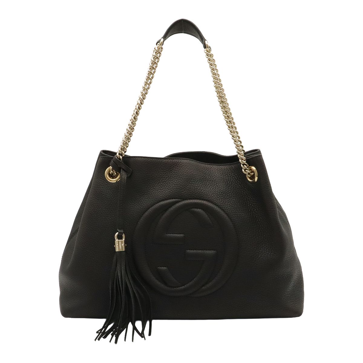Gucci Soho Interlocking G Logo Chain Shoulder Bag Tote Tassel Charm Leather