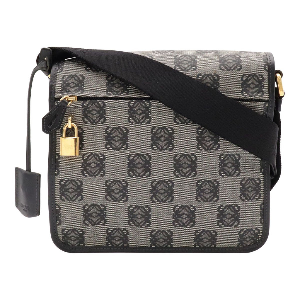 Loewe Repeat Anagram Flap Shoulder Bag Crossbody Leather Black Gold