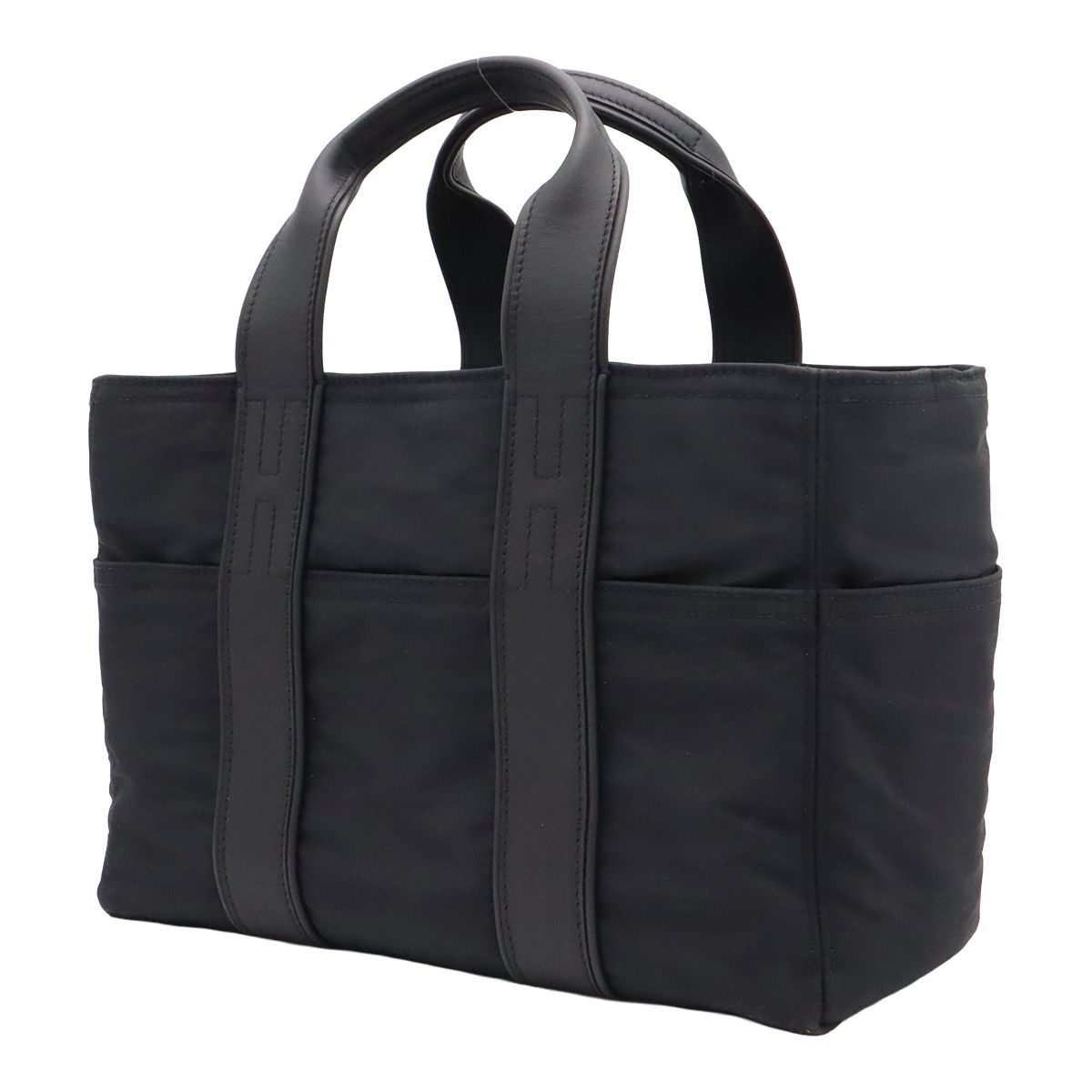 Hermes Acapulco PM Tote Bag Nylon Leather Black Silver — view 2