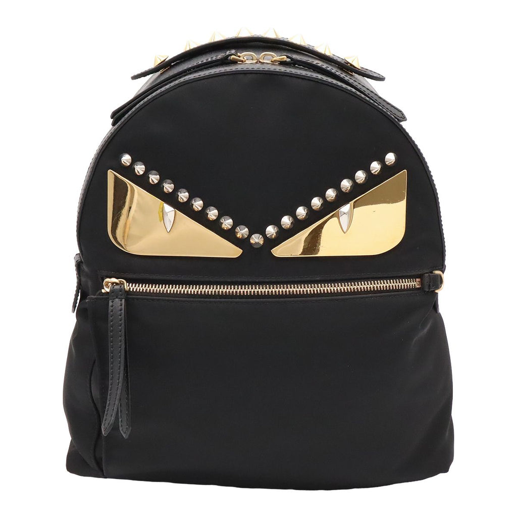 Fendi Bugs Monster Backpack Leather Nylon Black Gold