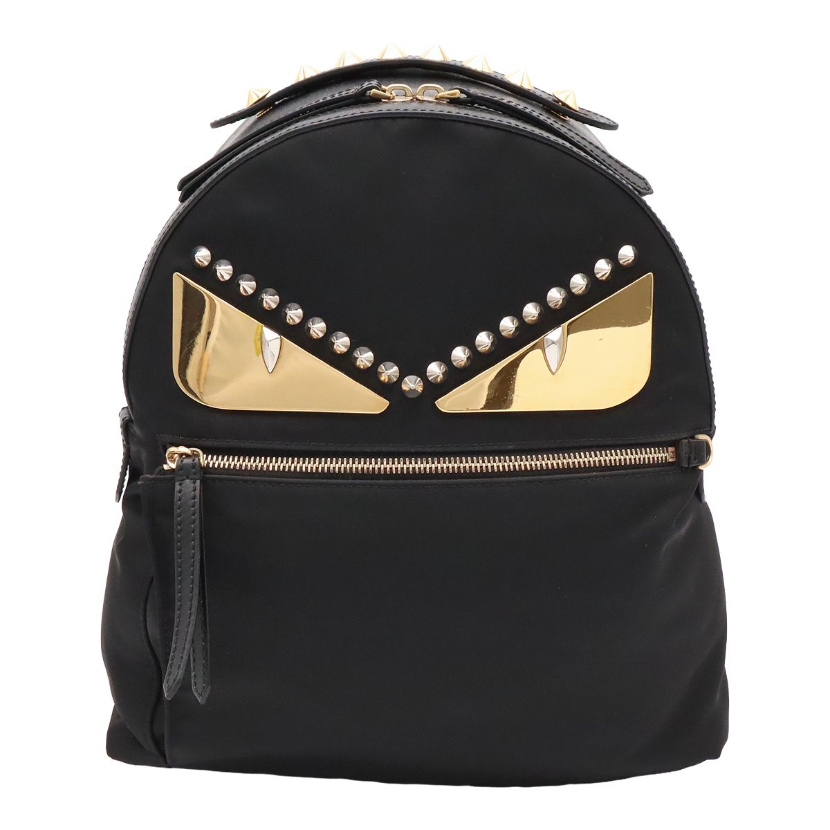 Fendi Bugs Monster Backpack Leather Nylon Black Gold