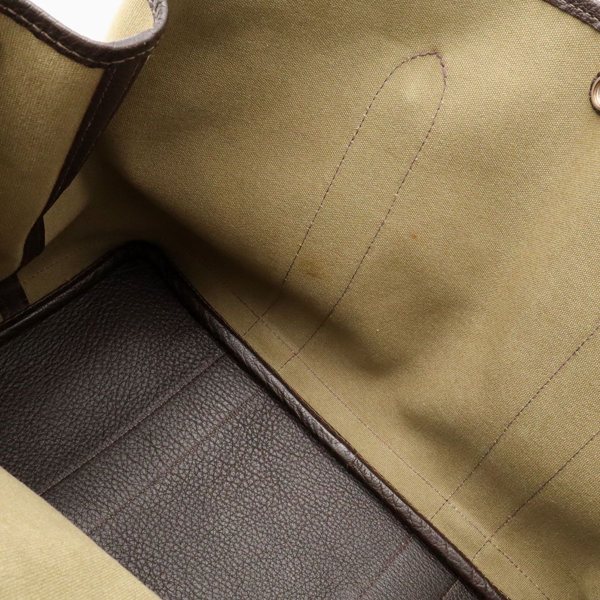Hermes Garden Party PM Tote Bag Canvas Leather Khaki Dark Brown Silver — view 8