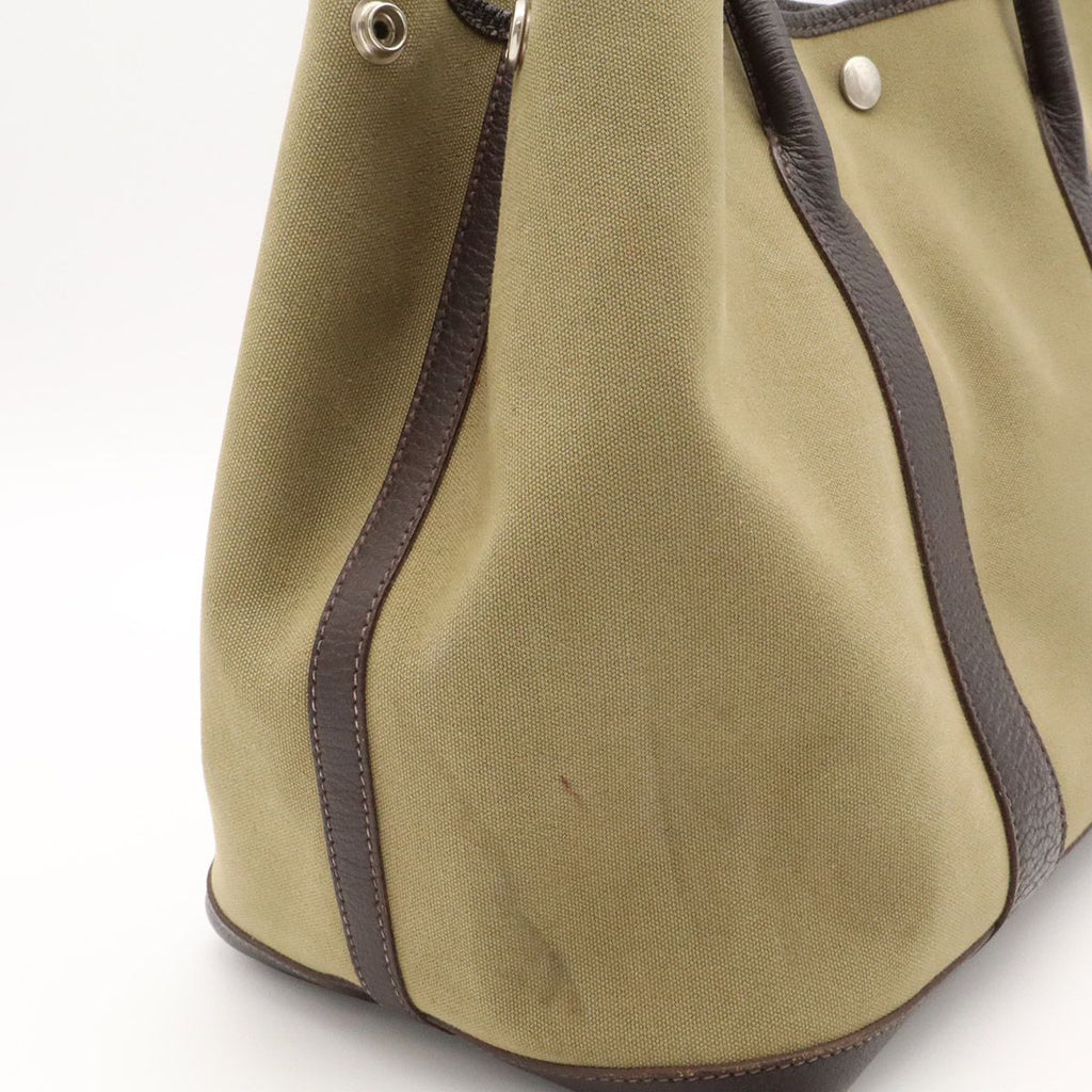 Hermes Garden Party PM Tote Bag Canvas Leather Khaki Dark Brown Silver — view 7