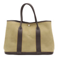 Hermes Garden Party PM Tote Bag Canvas Leather Khaki Dark Brown Silver