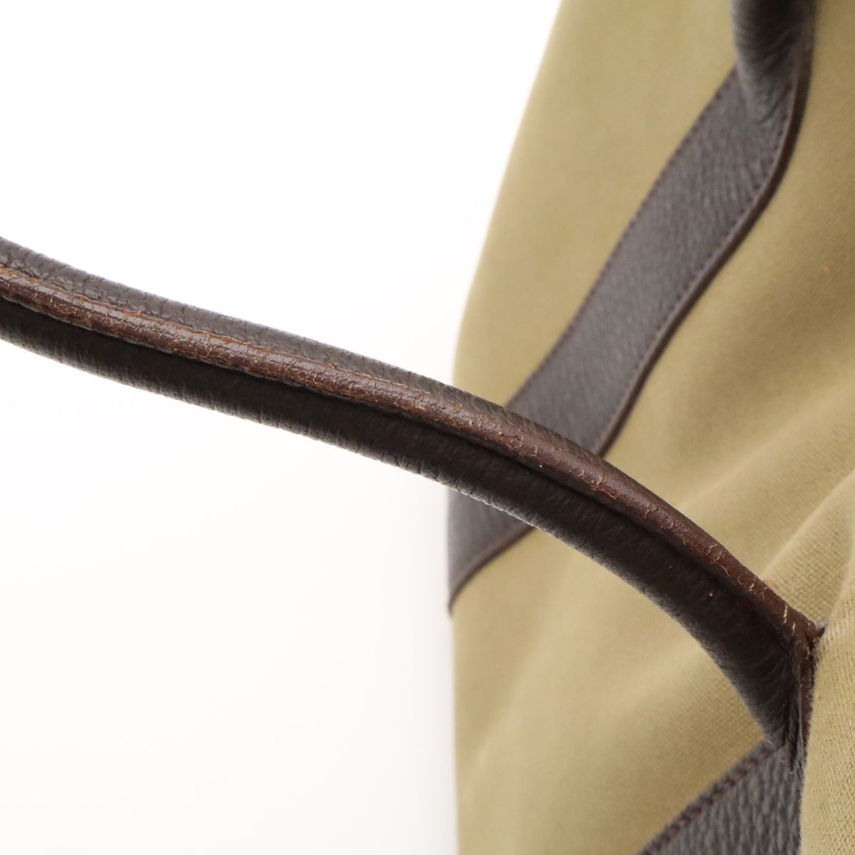 Hermes Garden Party PM Tote Bag Canvas Leather Khaki Dark Brown Silver — view 5