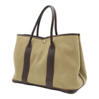 Hermes Garden Party PM Tote Bag Canvas Leather Khaki Dark Brown Silver — view 2