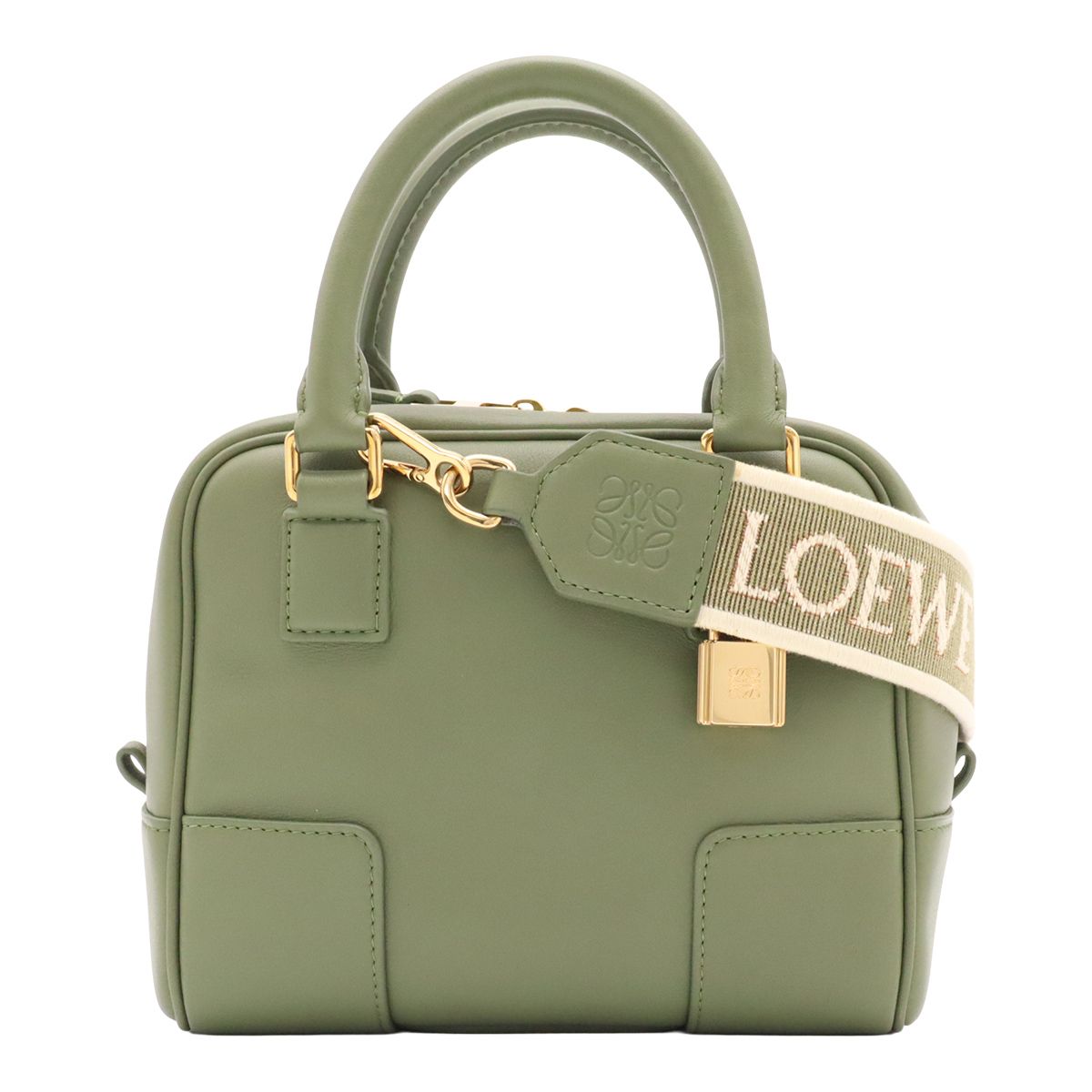 Loewe Amazona 16 Square Anagram Mini Bag 2-Way Leather Green Gold
