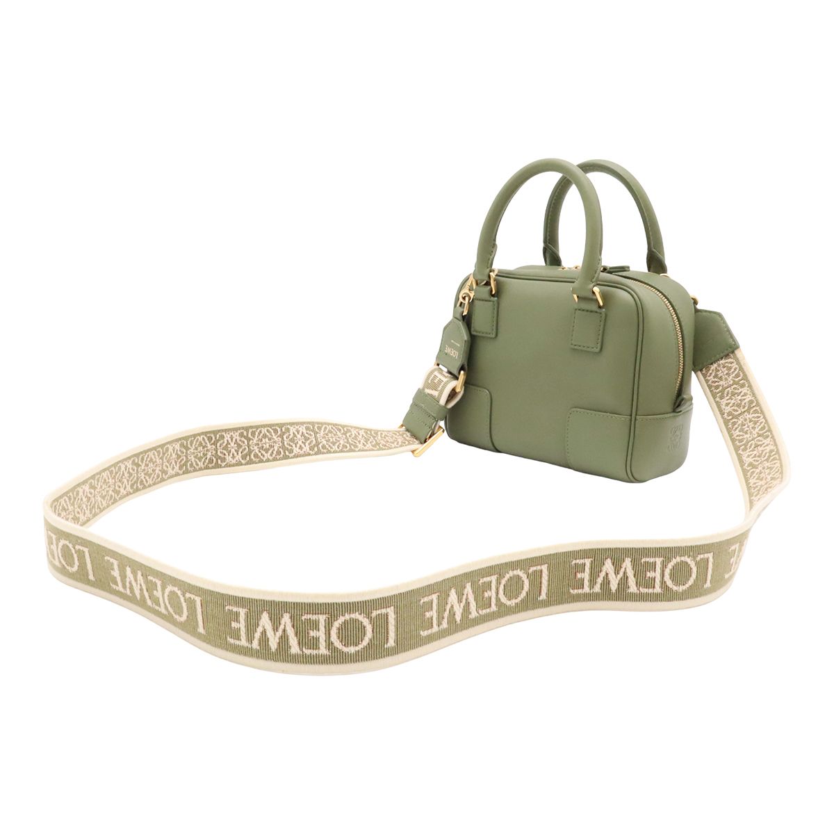 Loewe Amazona 16 Square Anagram Mini Bag 2-Way Leather Green Gold — view 2