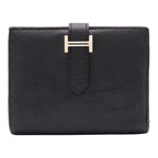 Hermes Bearn Compact Bifold Wallet Leather Black Silver