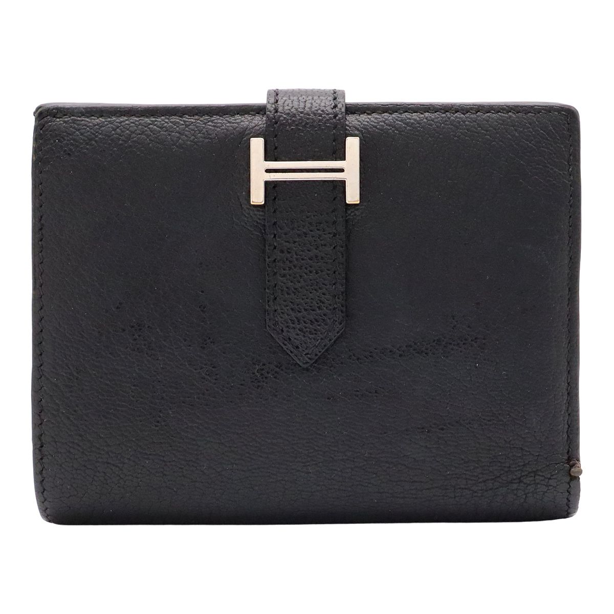 Hermes Bearn Compact Bifold Wallet Leather Black Silver