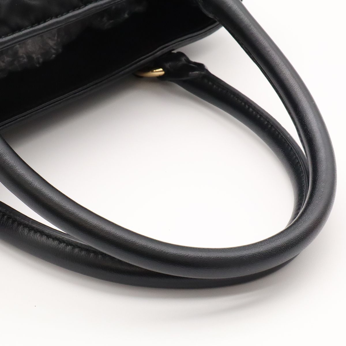 Prada 2-Way Shoulder Bag Crossbody Gathered Nylon Leather Nero Black Gold — view 4