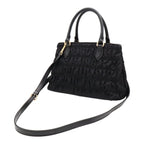 Prada 2-Way Shoulder Bag Crossbody Gathered Nylon Leather Nero Black Gold — view 2