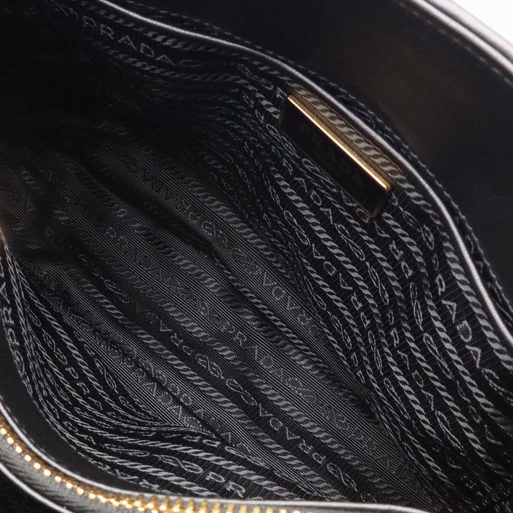 Prada 2-Way Shoulder Bag Crossbody Gathered Nylon Leather Nero Black Gold — view 7