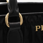 Prada 2-Way Shoulder Bag Crossbody Gathered Nylon Leather Nero Black Gold — view 6